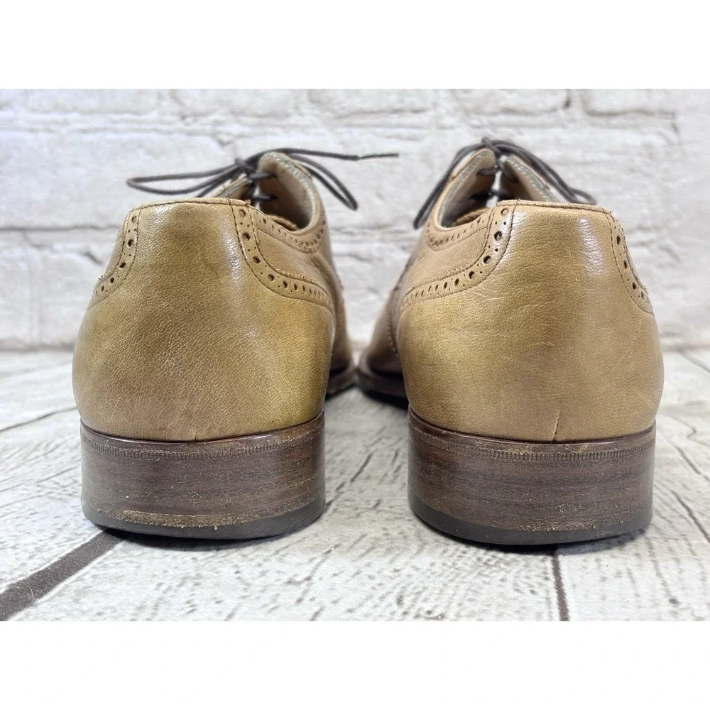 Salvatore Ferragamo Men's Tan Leather Wingtip Oxford Brogue‎ Shoes 8.5D Italy